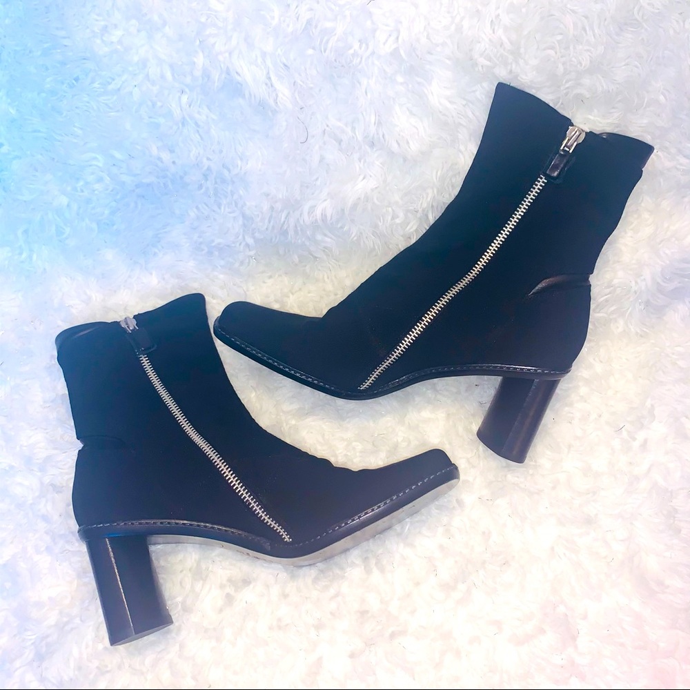 Goffredo Fantini Y2K Black Moto Zip Chunky Heel Boot